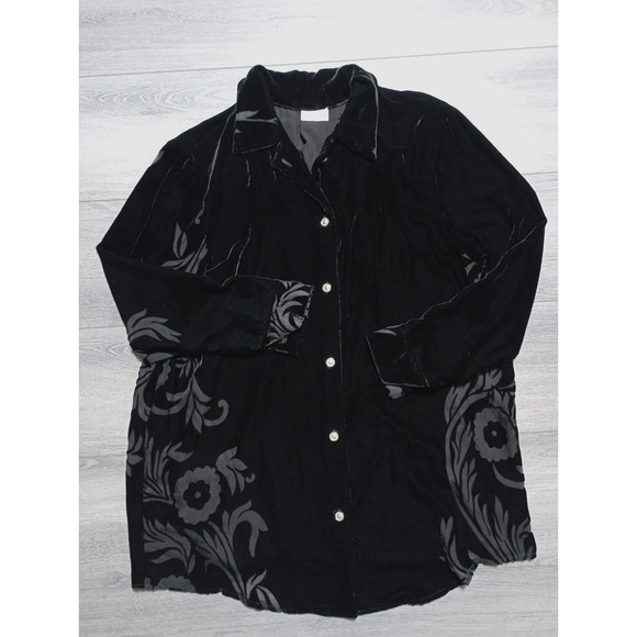 Morocco's Mostafa Benkirane Tops - Morocco's Mostafa Benkirane Blouse Womens 2XL Black Velvet Floral Burnout